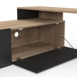 Meuble TV 180-240 cm modulable d’angle rotatif bois et noir
