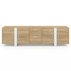 Meuble TV 180 cm PHOENIX 4 portes + 2 tiroirs bois et blanc