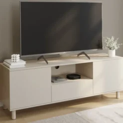 Meuble TV 140 cm 3 portes bois beige