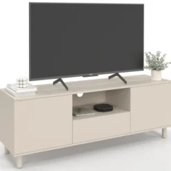 Meuble TV 140 cm 3 portes bois beige