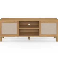 Meuble TV 140 cm 2 portes bois et effet lin