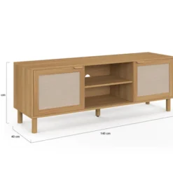 Meuble TV 140 cm 2 portes bois et effet lin