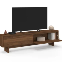 Meuble TV 180 cm 2 portes effet noyer