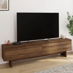 Meuble TV 180 cm 2 portes effet noyer