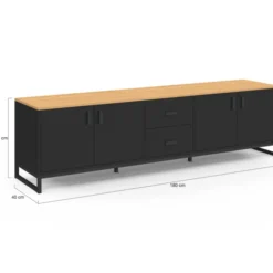 Meuble TV 180 cm 4 portes et 2 tiroirs bois et noir