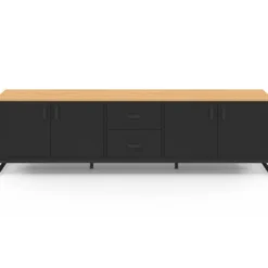 Meuble TV 180 cm 4 portes et 2 tiroirs bois et noir