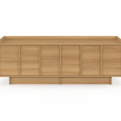 Meuble TV 140 cm 3 portes façon hêtre design minimaliste