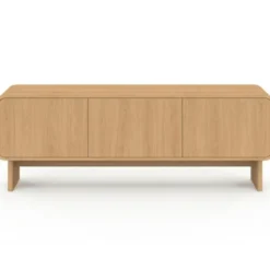 Meuble TV 140 cm 3 portes façon hêtre design arrondi