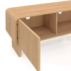 Meuble TV 140 cm 3 portes façon hêtre design arrondi
