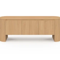 Meuble TV 140 cm 3 portes façon hêtre design arrondi