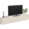 Meuble TV 180 cm suspendu 2 portes bois effet travertin