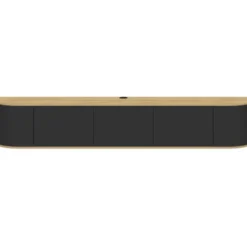 Meuble TV 180 cm suspendu 3 portes bois et noir