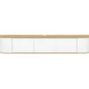 Meuble TV 180 cm suspendu 3 portes bois et blanc