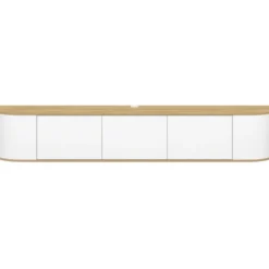 Meuble TV 180 cm suspendu 3 portes bois et blanc