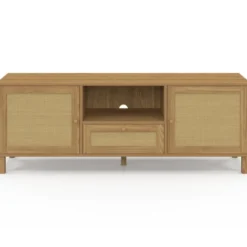 Meuble TV 140 cm vintage 3 portes effet naturel cannage