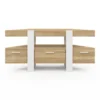 Meuble TV d'angle bois et blanc 110cm avec tiroir