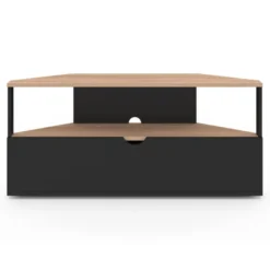 Meuble TV d'angle bois façon hêtre et noir 100 cm