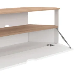 Meuble TV d'angle 100 cm en bois façon hêtre et blanc