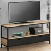 Meuble TV en bois et métal noir 2 tiroirs