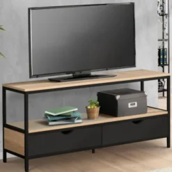 Meuble TV en bois et métal noir 2 tiroirs