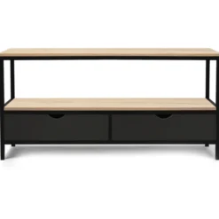 Meuble TV en bois et métal noir 2 tiroirs