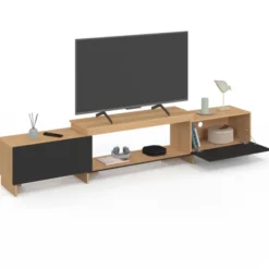 Meuble TV extensible 140-240 cm 2 portes bois et noir