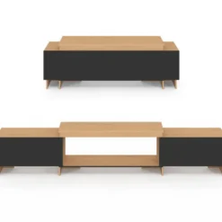 Meuble TV extensible 140-240 cm 2 portes bois et noir