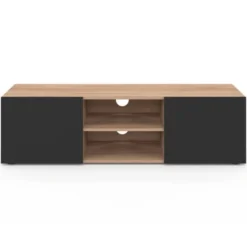 Meuble TV moderne noir et bois 113 cm