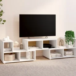 Meuble TV modulable 3 modules multifonction blanc et effet bois
