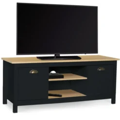 Meuble TV noir 113 cm 2 placards