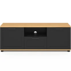 Meuble TV noir et bois 110 cm avec tiroir et niche