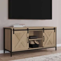 Meuble TV style industriel 2 portes grange coulissantes