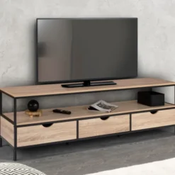 Meuble TV style industriel 3 tiroirs 160 cm