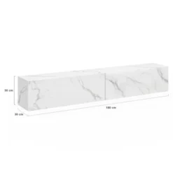 Meuble TV suspendu 2 portes bois effet marbre 180 cm