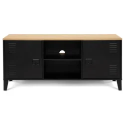 Meuble TV vestiaire portes métal et plateau bois 113 cm