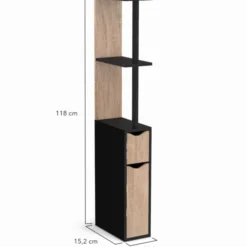Meuble WC étagère avec 2 portes noir et bois