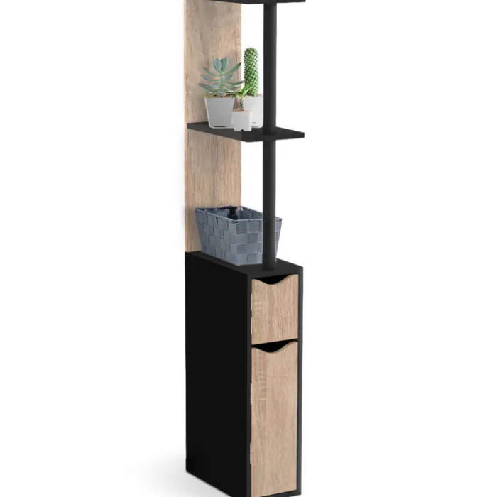 Meuble WC étagère avec 2 portes noir et bois