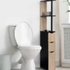 Meuble WC étagère avec portes : noir et bois