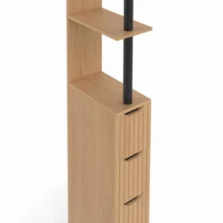 Meuble WC étagère bois 3 portes lattes bois coloris chêne