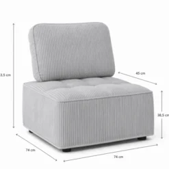 Module de canapé et fauteuil en velours côtelé gris clair