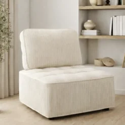 Module de canapé et fauteuil en velours côtelé beige