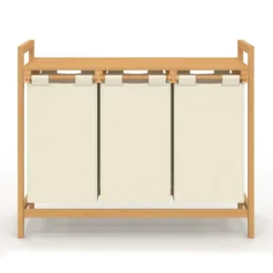 Panier à linge bambou 3 bacs tissu écru