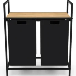 Panier à linge en tissu noir avec 2 bacs