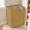 Panier à linge 140L 2 bacs amovibles effet rotin et tissu