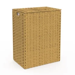 Panier à linge 140L 2 bacs amovibles effet rotin et tissu