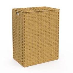 Panier à linge 140L 2 bacs amovibles effet rotin et tissu