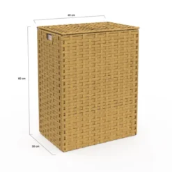 Panier à linge 140L 2 bacs amovibles effet rotin et tissu