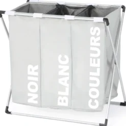Panier à linge pliable gris 3 compartiments
