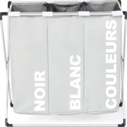 Panier à linge pliable gris 3 compartiments