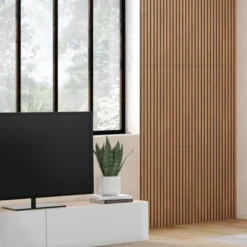 Panneaux acoustiques en tasseaux de bois chêne clair et noir de 240 x 60 CM